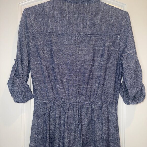 MAX STUDIO Women’s Blue Linen Blend Button Up Roll Tab Sleeve Shirt Dress Sz S - Picture 4 of 7